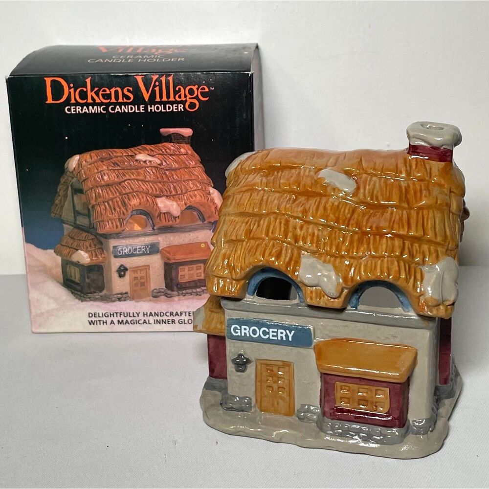 Vintage Dickens Village NIB Grocery Ceramic Candle Holder 6180 BB Made in Taiwan